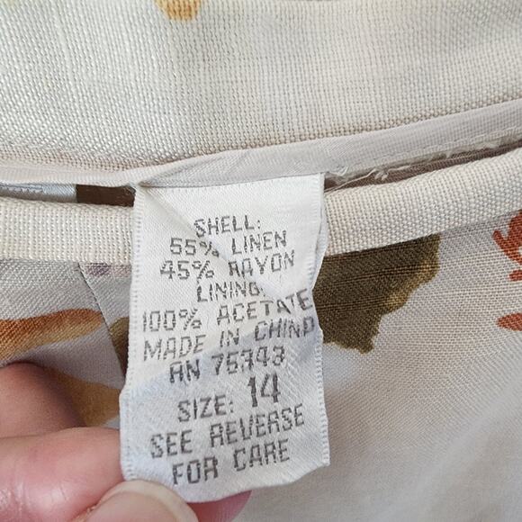 Annie Alexander Floral Wide Leg Hise Rise Linen Pants 14 Cream Orange Trousers - Picture 4 of 9